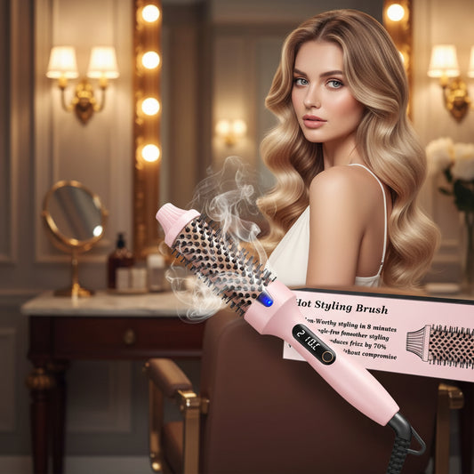 Dual Voltage Ionic Thermal Brush for Curling and Straightening 6 Temperature Settings & LED Digital Display Hot Air Styler