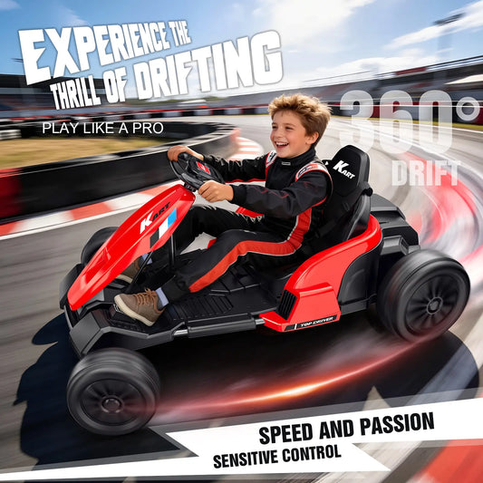 【Akeleo】24V Electric Go Kart, Drift Vehicle, Outdoor Toy Car, One-Button Start, Rrear-Wheel Drive, Supercar Frame, Two-Point Seat Belt, MP3 Music. Crazy Go Kart for Kids (3-8 Years Old) Summerwins