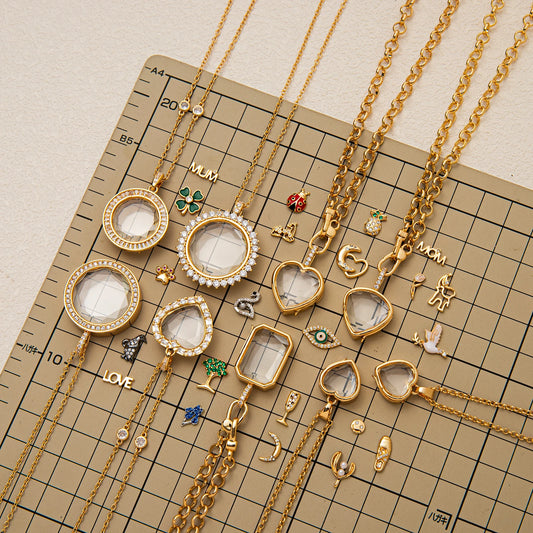 Retro Personality Picture Box with Adjustable Crescent Eyes and Four Leaf Clover DIY Pendant Necklace Jewellery Woman