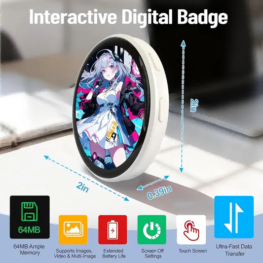 PS Touch Display Image GIFS Sideshow & Videos Wearable Mini Screen Digital Pin Badge Self‑Expression, Cheering Support, Event、