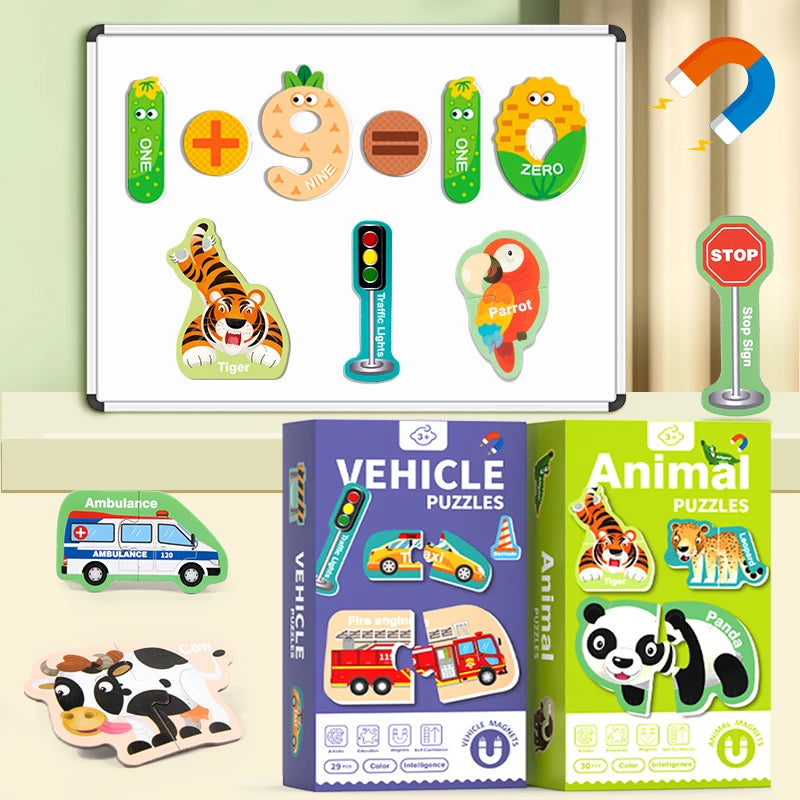 Magnetic Stickers Refrigerator Letters Cognitive Numbers Animal Matching Puzzle Game Baby Early Educational Toys for Children