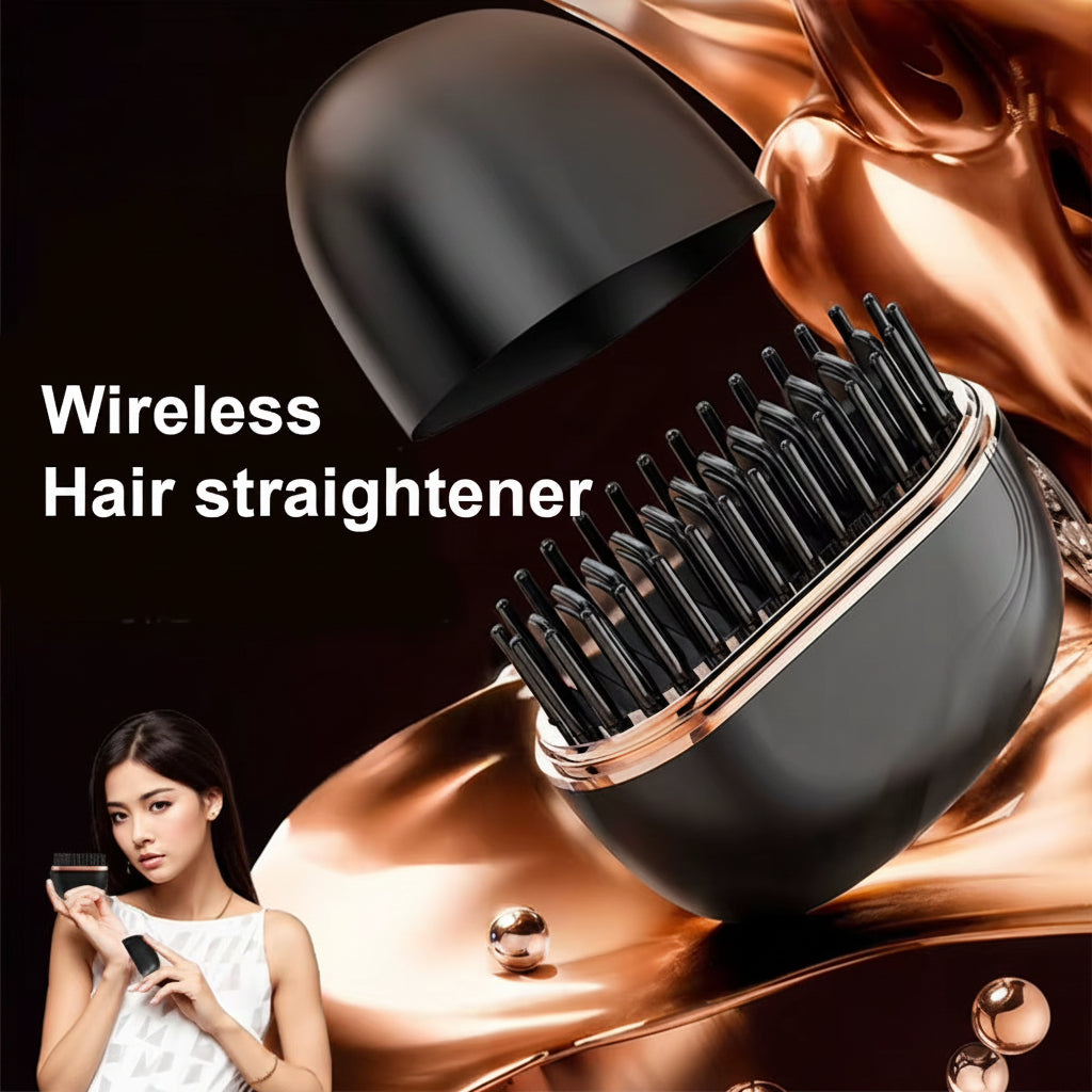 Electric Heating Hair Straightener Brush Portable Mini Hair Straightener 3 Temperature Hot Hair Comb Anti-Scald for Men & Women