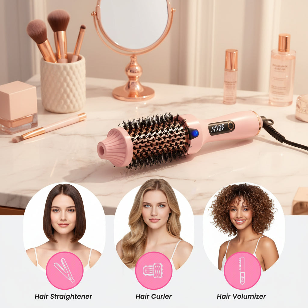 Dual Voltage Ionic Thermal Brush for Curling and Straightening 6 Temperature Settings & LED Digital Display Hot Air Styler