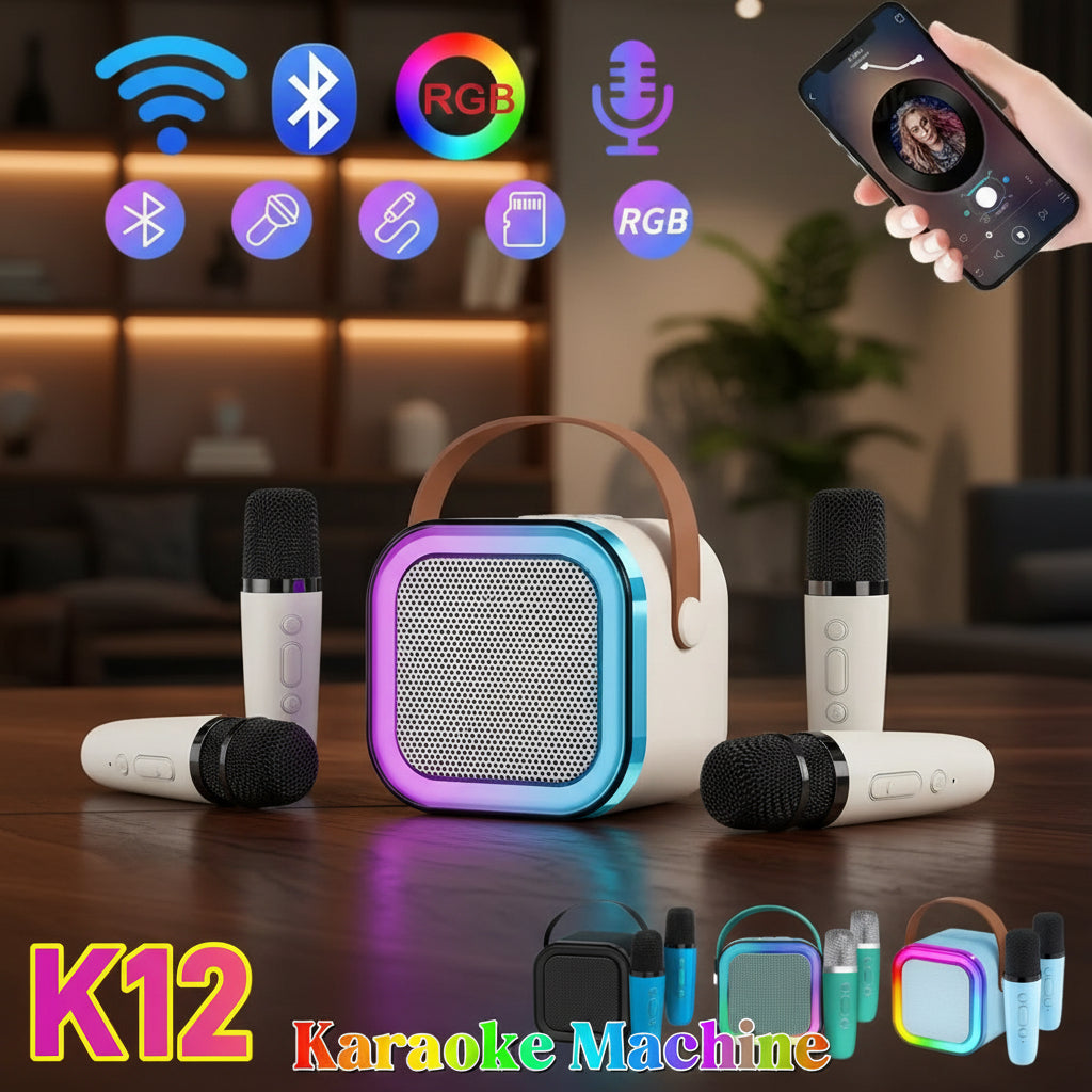 Hot K12 Bluetooth Speaker Portable Home Cute Karaoke Mini Wireless Audio with 1/2 Microphone K Song Family Singing Machine