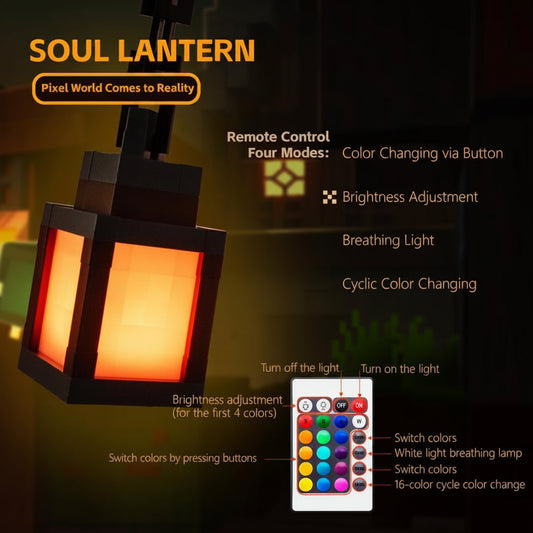 3-In-1 RGB Pixel Lantern - 16 Colors Remote Control Night Light | 3D Printed PLA Handmade Soul Lantern, USB-C Rechargeable Party/Game Room/Bedroom Decor, Creative Birthday & Halloween Gift for Boys & Girls