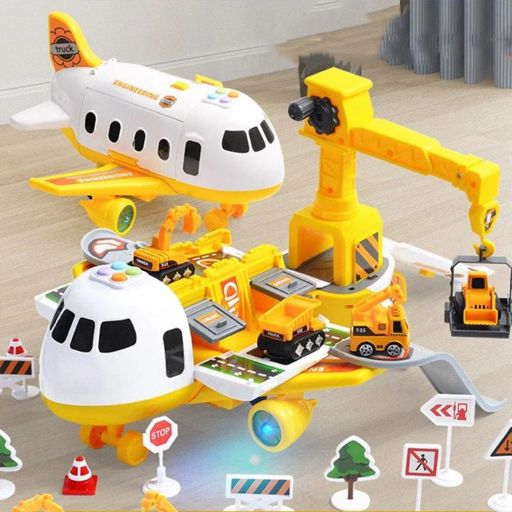 Adventure Skyfleet Playset - Large Airplane and Six Mini Construction Vehicles - Designed for Children Aged 3 to 10 - Encourages Creative Play