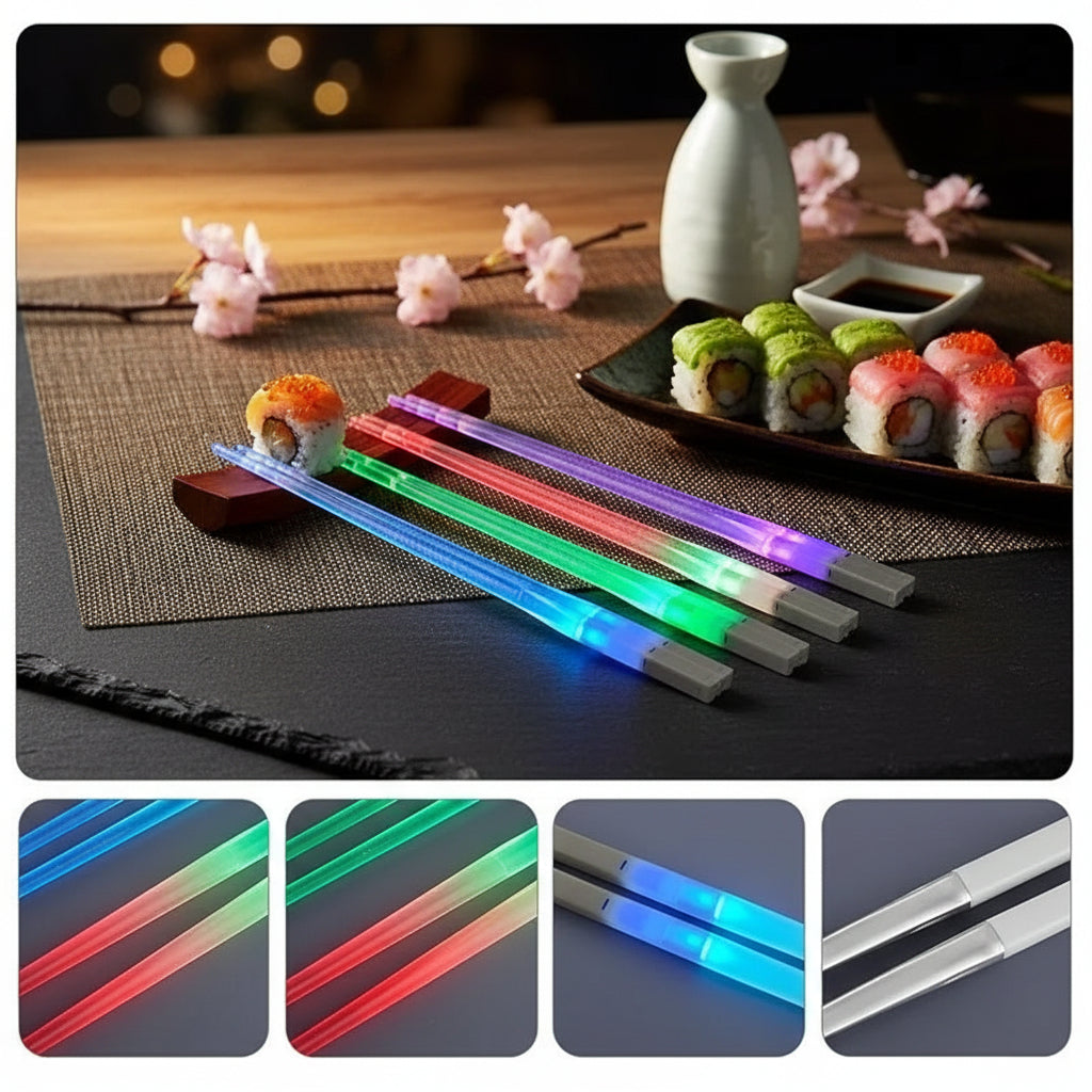 1 Pair LED Lightsaber Emits Light Chopsticks Reusable Washable and Removable Sushi Chopsticks Lightsaber Fun Glowing Chopsticks