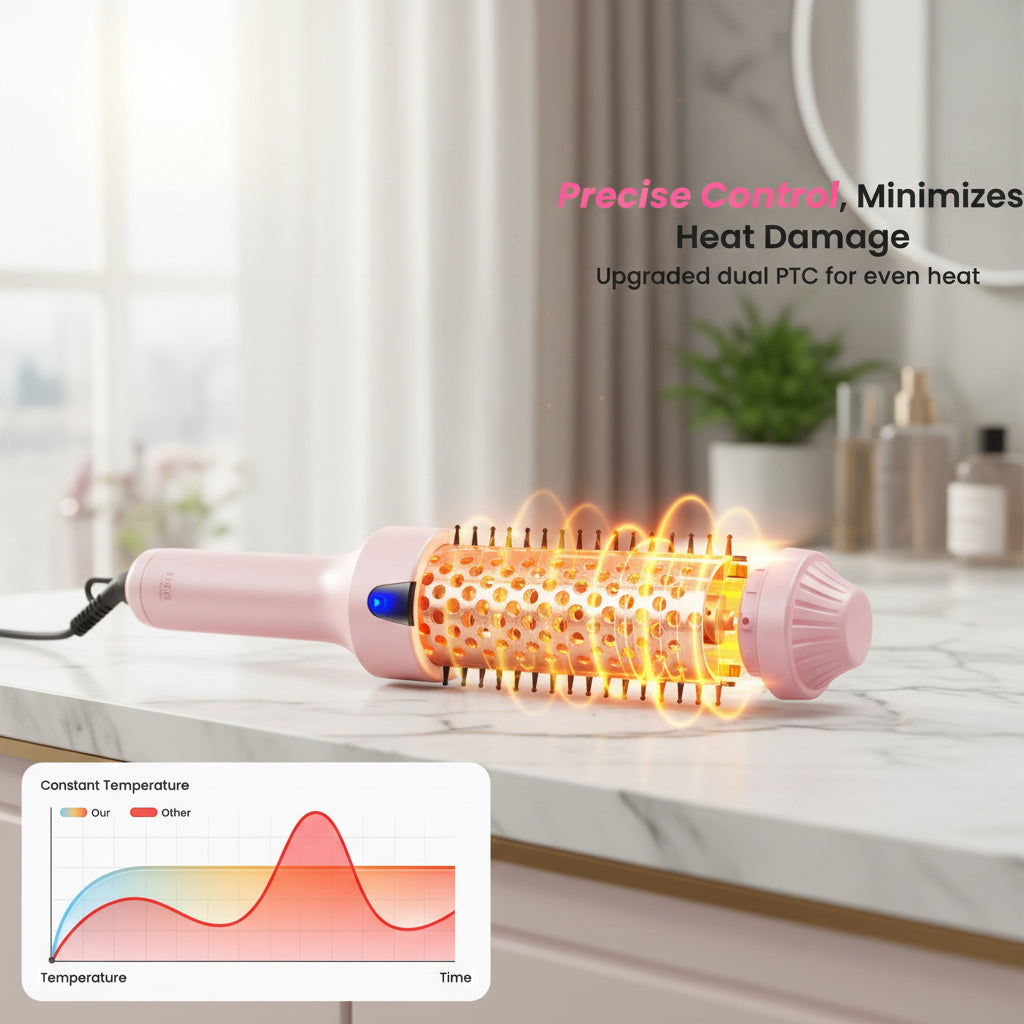 Dual Voltage Ionic Thermal Brush for Curling and Straightening 6 Temperature Settings & LED Digital Display Hot Air Styler