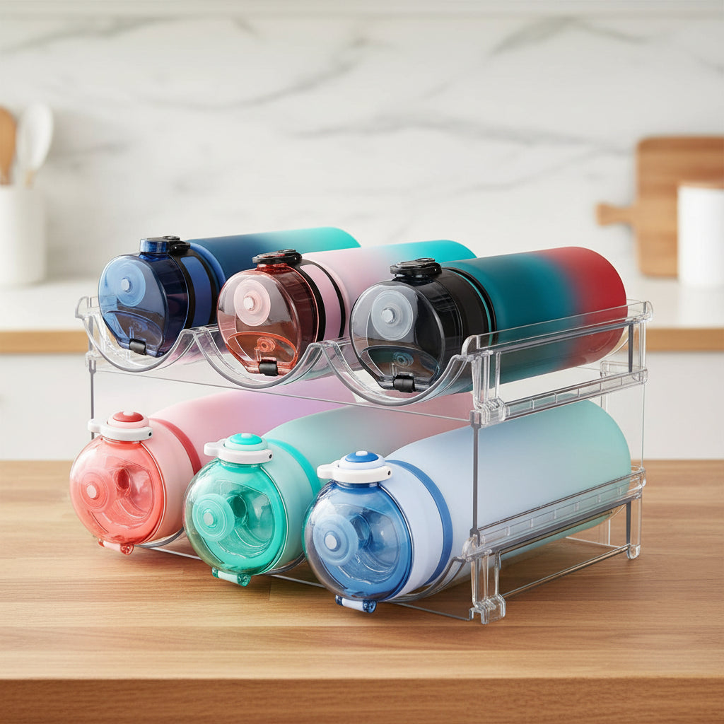 Water Bottle Organizer for Cabinet, Water Bottle Storage Organizer, 2 Packs Water Bottle Storage Rack, Water Bottle Holder for Cabinet, Stackable Water Bottle Storage Rack