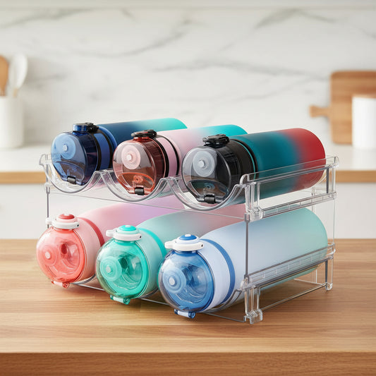 Water Bottle Organizer for Cabinet, Water Bottle Storage Organizer, 2 Packs Water Bottle Storage Rack, Water Bottle Holder for Cabinet, Stackable Water Bottle Storage Rack