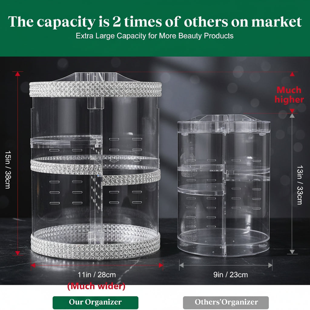 Makeup Organizer 360-Degree Rotating, Adjustable Makeup Storage, 7 Layers Large Capacity Cosmetic Storage Unit, Fits Different Types of Cosmetics and Accessories, plus Size with Makeup Bag