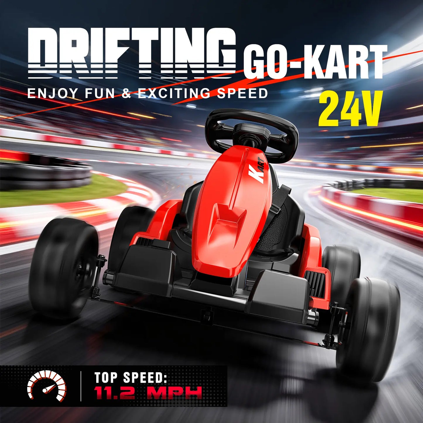 【Akeleo】24V Electric Go Kart, Drift Vehicle, Outdoor Toy Car, One-Button Start, Rrear-Wheel Drive, Supercar Frame, Two-Point Seat Belt, MP3 Music. Crazy Go Kart for Kids (3-8 Years Old) Summerwins