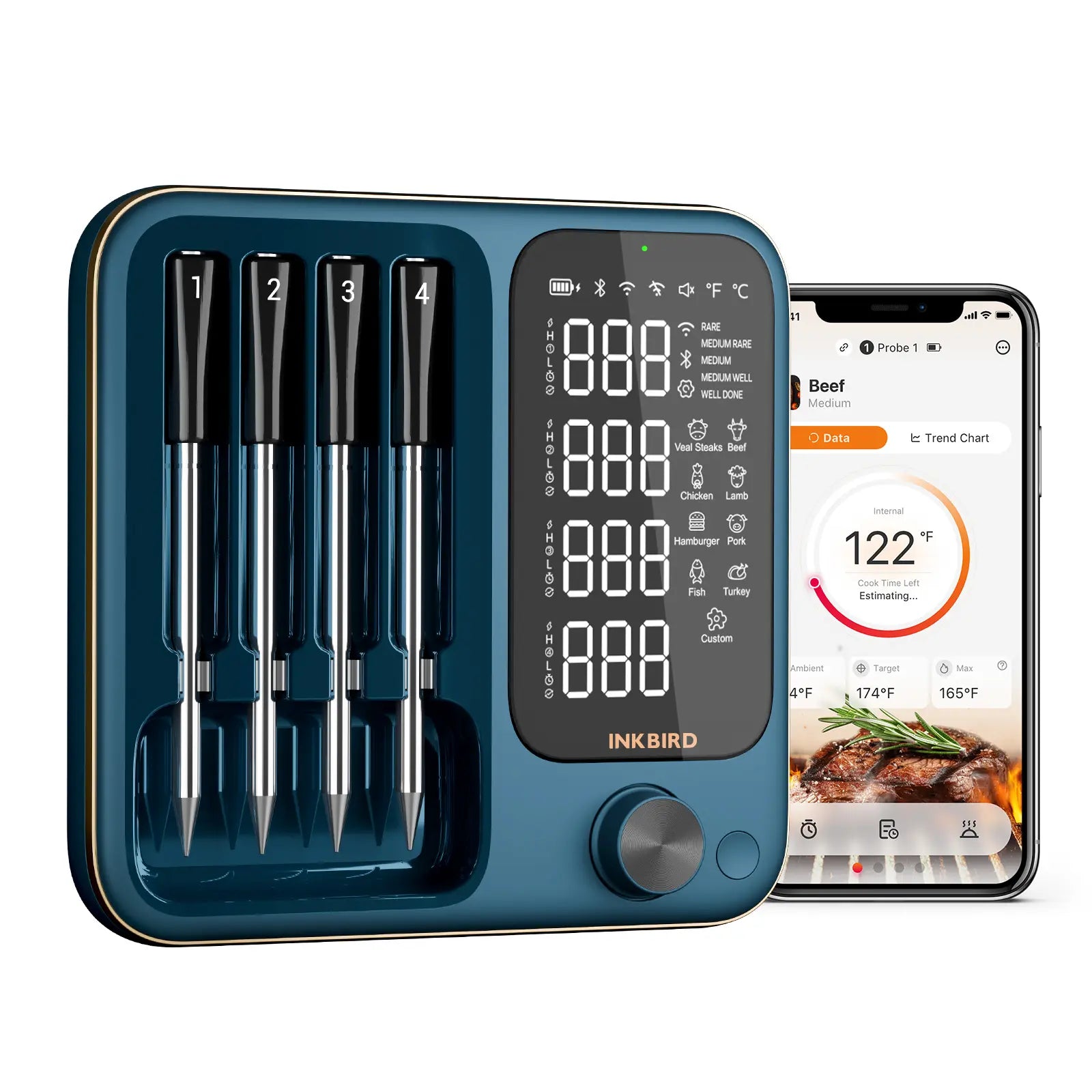 INKBIRD Wifi 5G and Bluetooth Meat Thermometer with 4 Multi-Sensor Probes, NIST Accredited Accuracy, for Apple Watch Monitoring for BBQ, Grill, Oven ,Restock