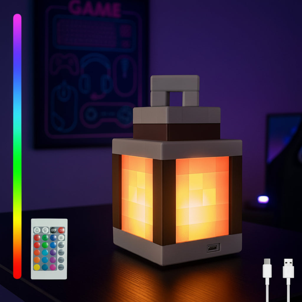 3-In-1 RGB Pixel Lantern - 16 Colors Remote Control Night Light | 3D Printed PLA Handmade Soul Lantern, USB-C Rechargeable Party/Game Room/Bedroom Decor, Creative Birthday & Halloween Gift for Boys & Girls