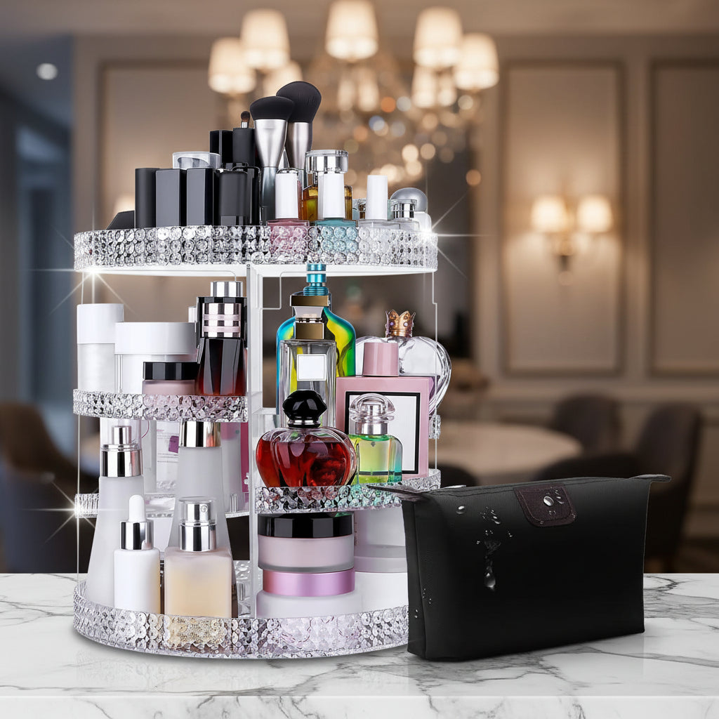 Makeup Organizer 360-Degree Rotating, Adjustable Makeup Storage, 7 Layers Large Capacity Cosmetic Storage Unit, Fits Different Types of Cosmetics and Accessories, plus Size with Makeup Bag