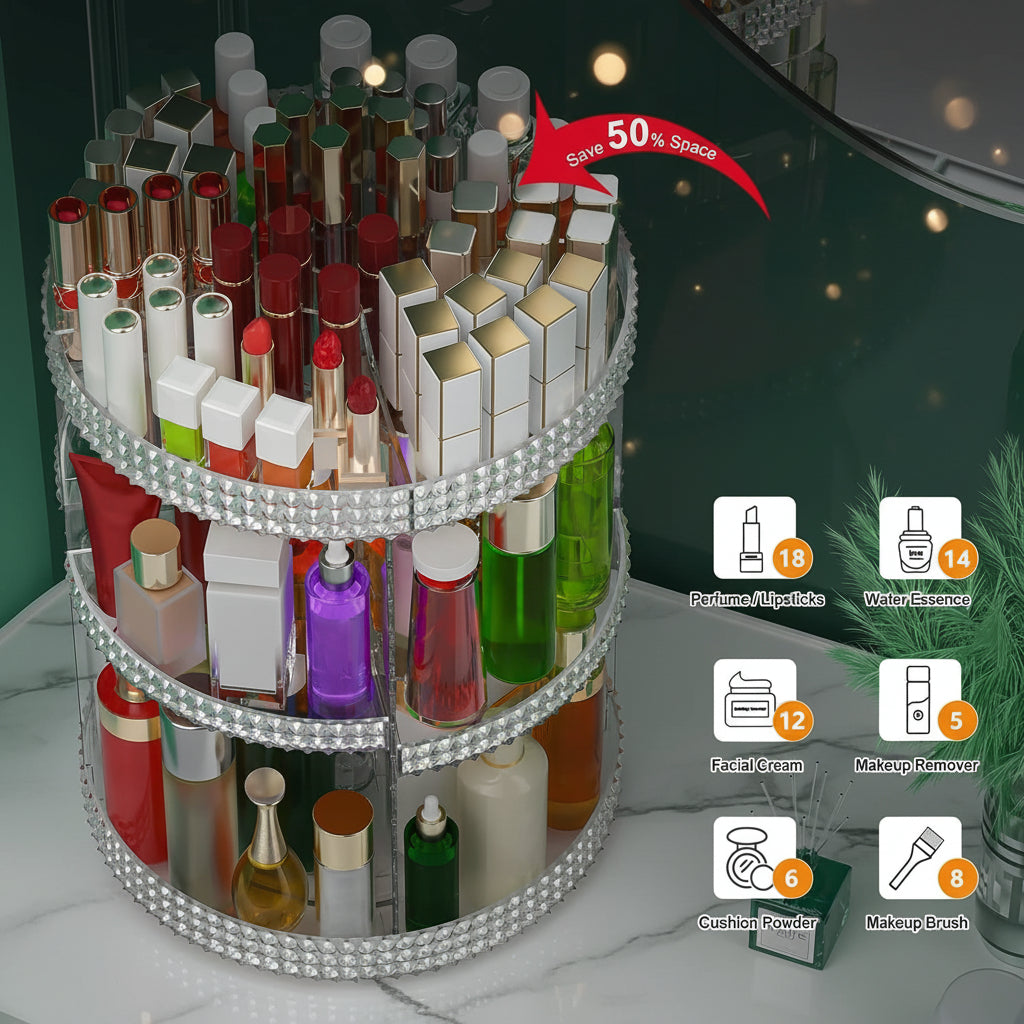Makeup Organizer 360-Degree Rotating, Adjustable Makeup Storage, 7 Layers Large Capacity Cosmetic Storage Unit, Fits Different Types of Cosmetics and Accessories, plus Size with Makeup Bag