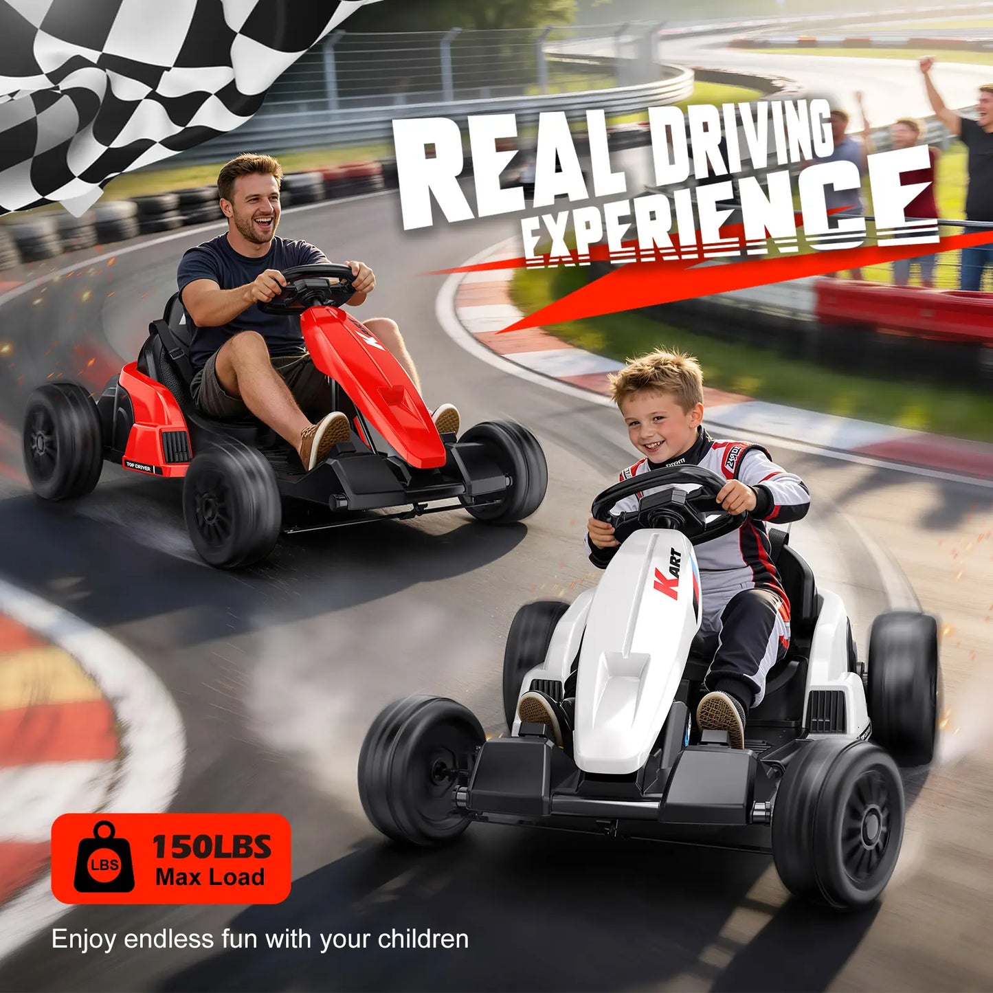 【Akeleo】24V Electric Go Kart, Drift Vehicle, Outdoor Toy Car, One-Button Start, Rrear-Wheel Drive, Supercar Frame, Two-Point Seat Belt, MP3 Music. Crazy Go Kart for Kids (3-8 Years Old) Summerwins