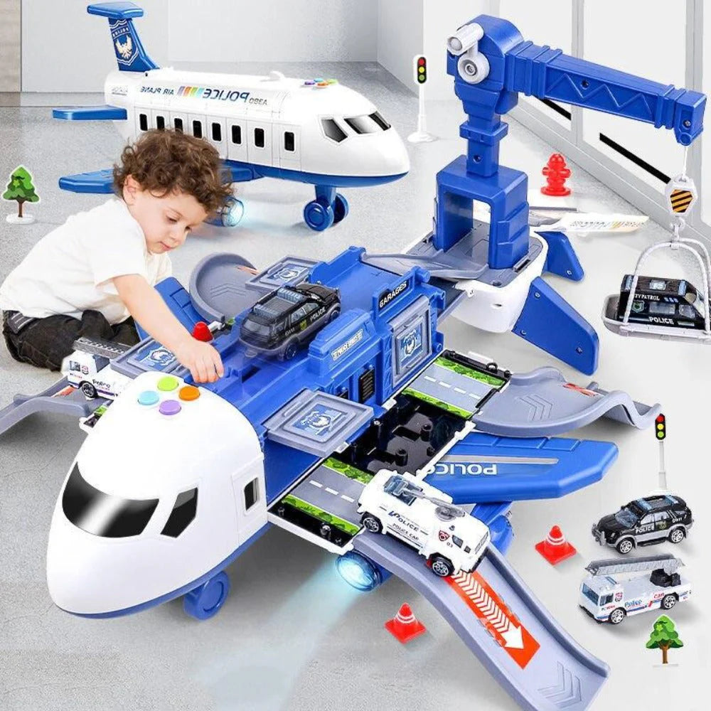 Adventure Skyfleet Playset - Large Airplane and Six Mini Construction Vehicles - Designed for Children Aged 3 to 10 - Encourages Creative Play