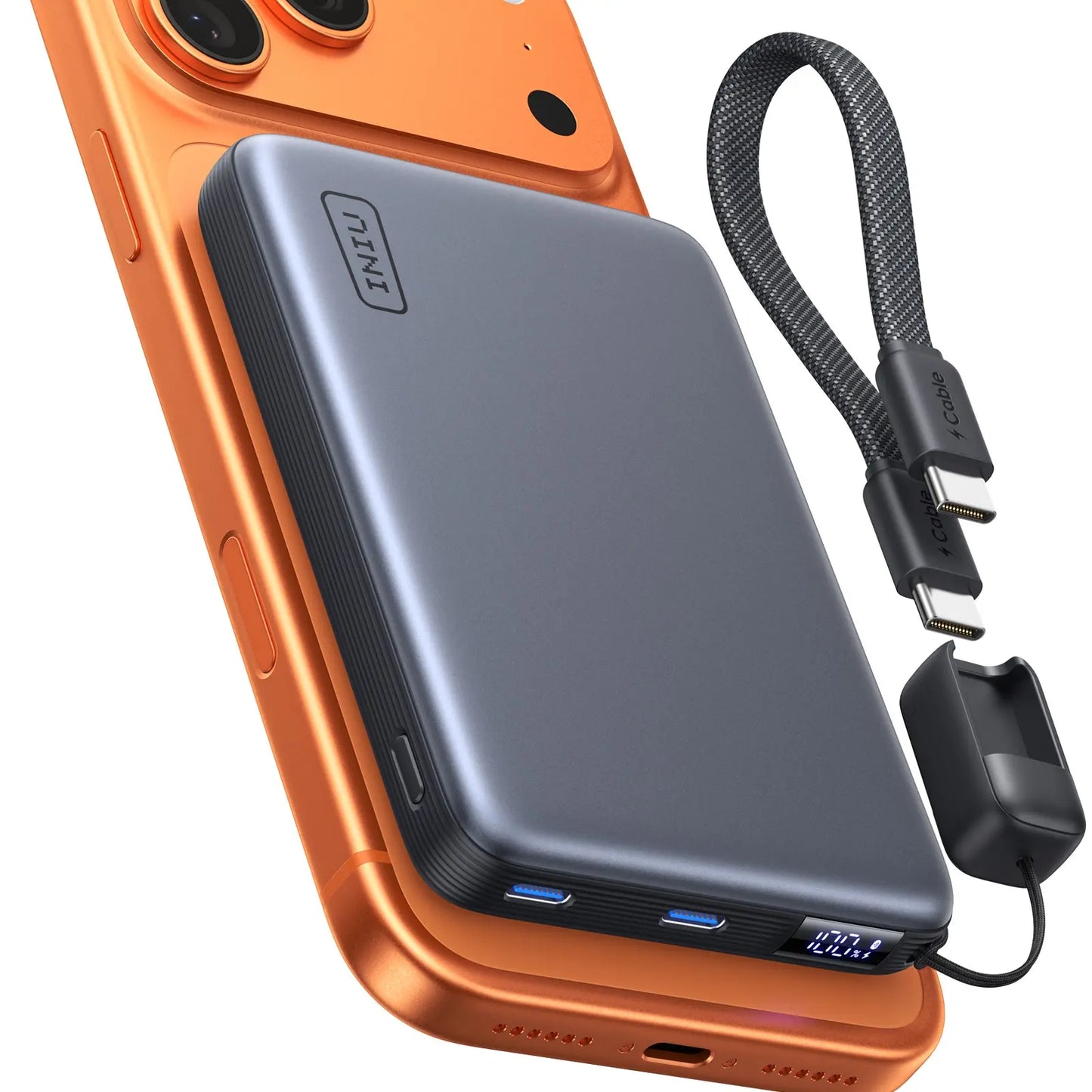 INIU P781 Snapgo Air Qi2.2 Certified 25W 10000Mah Magnetic Power Bank, Ultra Slim 45W Fast Charging Power Bank Travel Wireless Metal Battery Pack, Detachable Lanyard USB C Cable Phone Charger for Iphone 17 16 15 14 13 12 Series,Summerwins