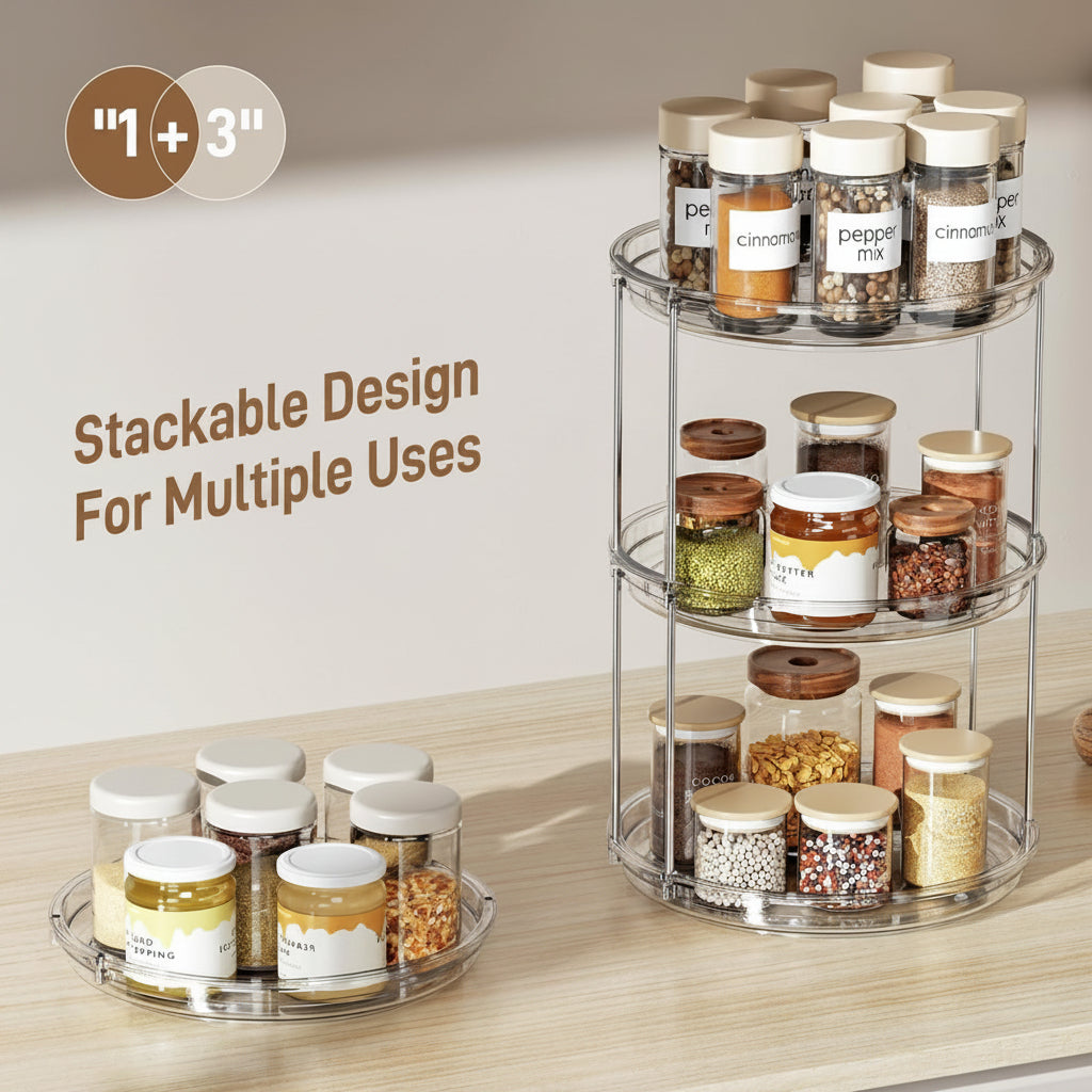 2 Tier Lazy Susan Turntable Organizer 9.25'' Rotating Spice Rack Organization for Cabinet, Kitchen, Pantry, Countertop, Bathroom, Vanity, Medicine Cabinet Organizer, Clear