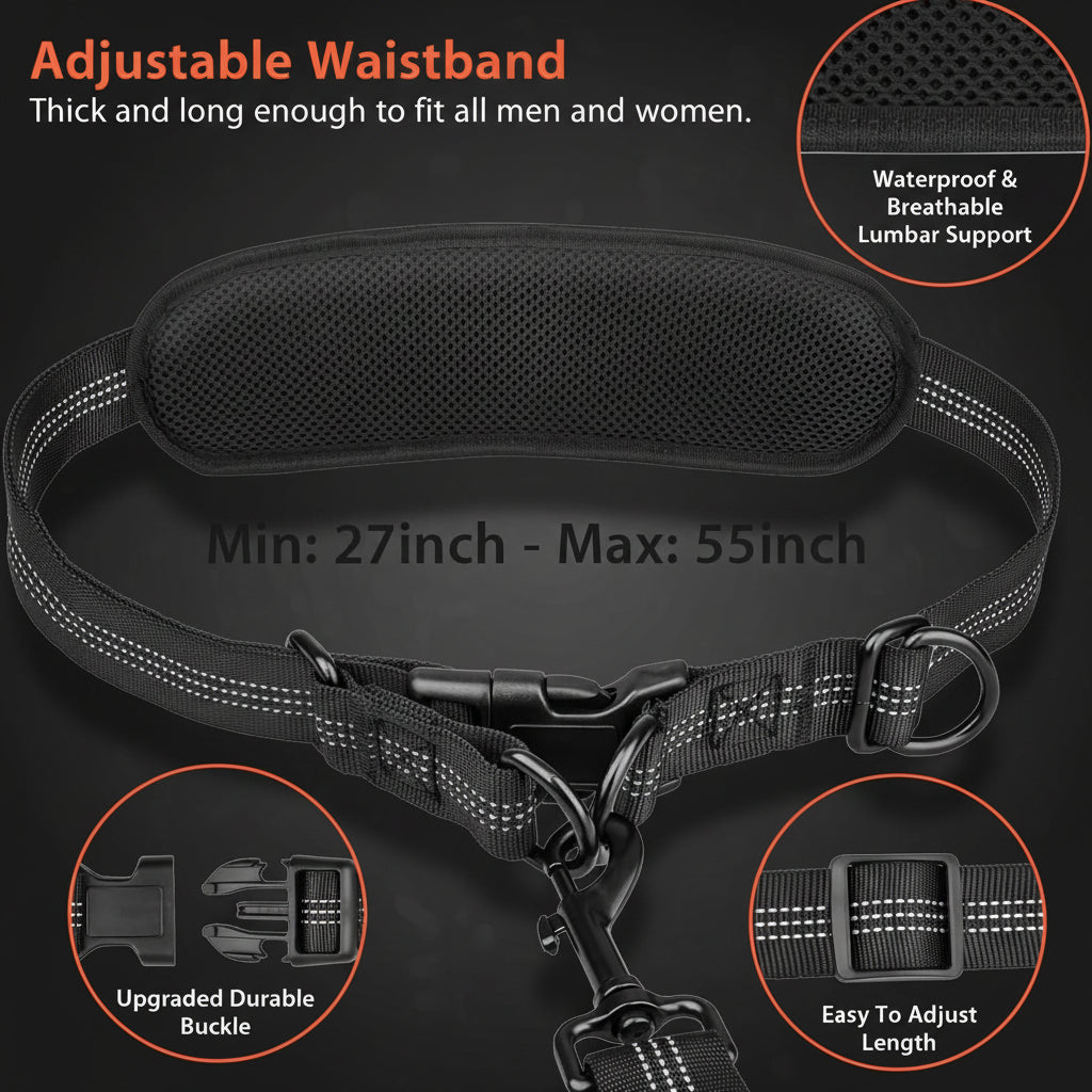 Hands Free Dog Running Leash with Waist Belt, Dual Handle Elastic Bungees Retractable Rope for Medium and Large Dogs, Reflective Stitches for Walking Hiking Biking (Large Pink, 25-120Lb