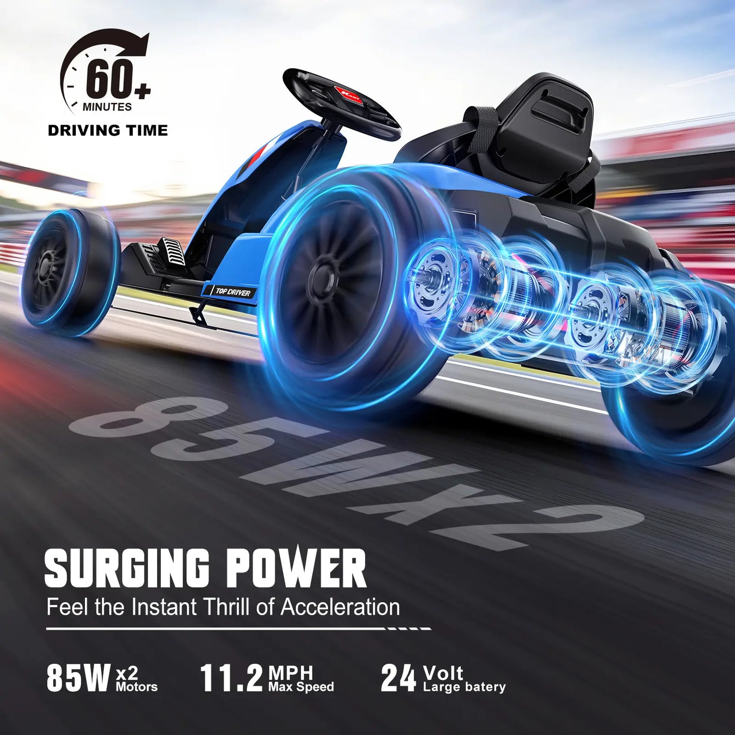 【Akeleo】24V Electric Go Kart, Drift Vehicle, Outdoor Toy Car, One-Button Start, Rrear-Wheel Drive, Supercar Frame, Two-Point Seat Belt, MP3 Music. Crazy Go Kart for Kids (3-8 Years Old) Summerwins