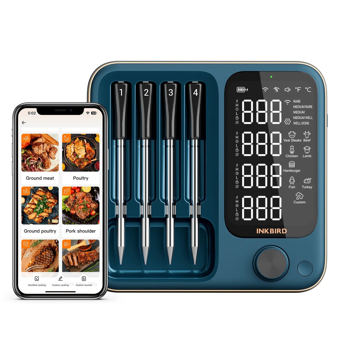 INKBIRD Wifi 5G and Bluetooth Meat Thermometer with 4 Multi-Sensor Probes, NIST Accredited Accuracy, for Apple Watch Monitoring for BBQ, Grill, Oven ,Restock