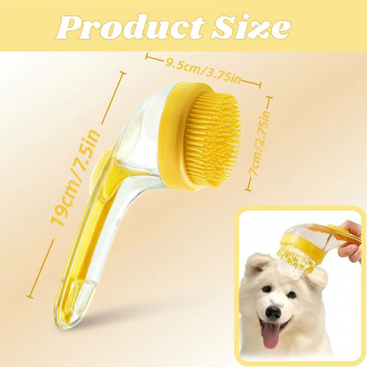 Dog Bath Brush, 2 in 1 Pet Grooming Bath Massage Brush with Soap and Shampoo Dispenser Soft Silicone Bristle Dog Scrubber for Long Short Haired Dogs Cats Shower-Yellow