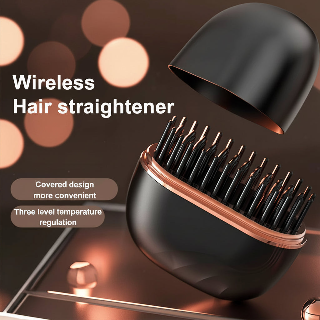 Electric Heating Hair Straightener Brush Portable Mini Hair Straightener 3 Temperature Hot Hair Comb Anti-Scald for Men & Women
