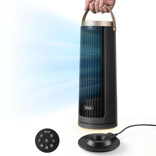 LEVOIT 2026 New Windi Tower Fan, Portable, up to 20H Runtime, 5 Speeds + Turbo, 0–90° Oscillation, 20Db Quiet DC Motor, 23 Ft/S Airflow, Night Light, Foldable Charging Base, Timer 2/4/8/12H, Cooling Fan, Cordless Fan, Summerwins