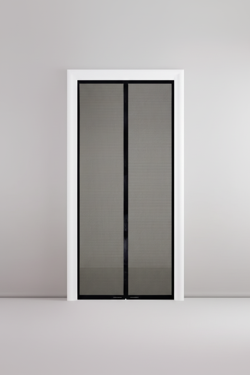Modern interior design with a sliding glass door, clock, and plant.