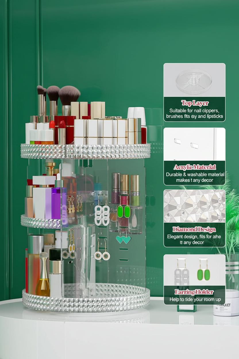 Makeup Organizer 360-Degree Rotating, Adjustable Makeup Storage, 7 Layers Large Capacity Cosmetic Storage Unit, Fits Different Types of Cosmetics and Accessories, plus Size with Makeup Bag