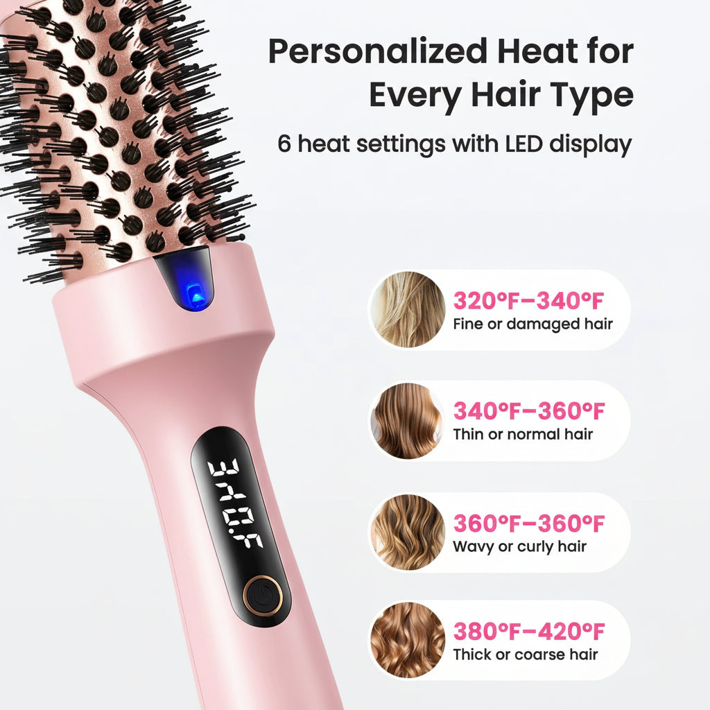 Dual Voltage Ionic Thermal Brush for Curling and Straightening 6 Temperature Settings & LED Digital Display Hot Air Styler