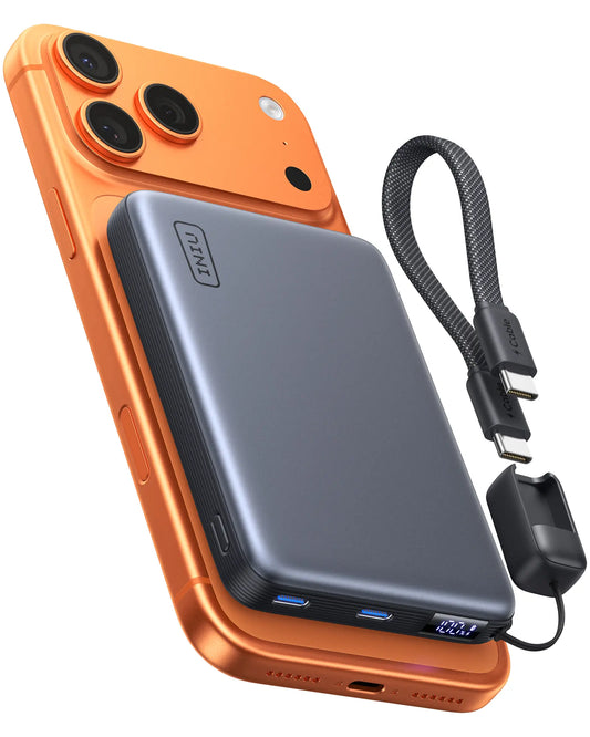 INIU P781 Snapgo Air Qi2.2 Certified 25W 10000Mah Magnetic Power Bank, Ultra Slim 45W Fast Charging Power Bank Travel Wireless Metal Battery Pack, Detachable Lanyard USB C Cable Phone Charger for Iphone 17 16 15 14 13 12 Series,Summerwins