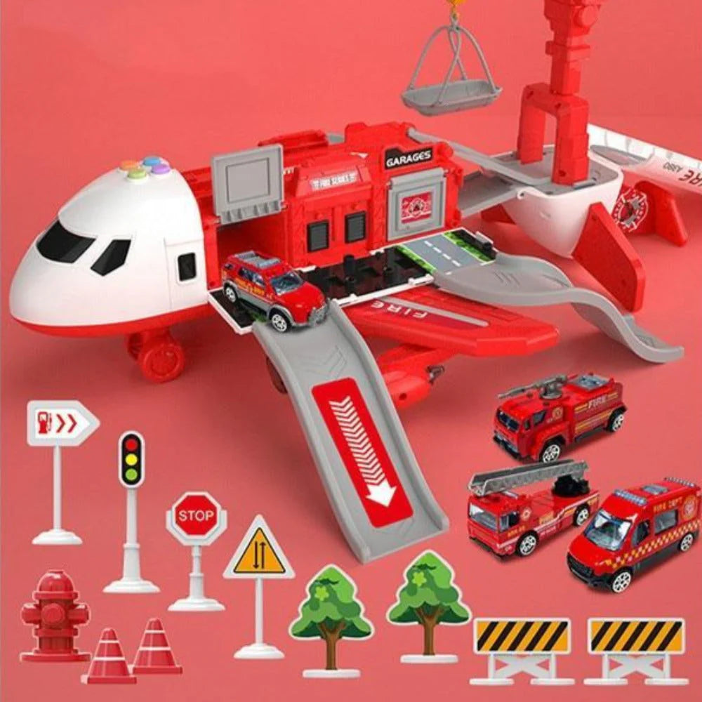 Adventure Skyfleet Playset - Large Airplane and Six Mini Construction Vehicles - Designed for Children Aged 3 to 10 - Encourages Creative Play