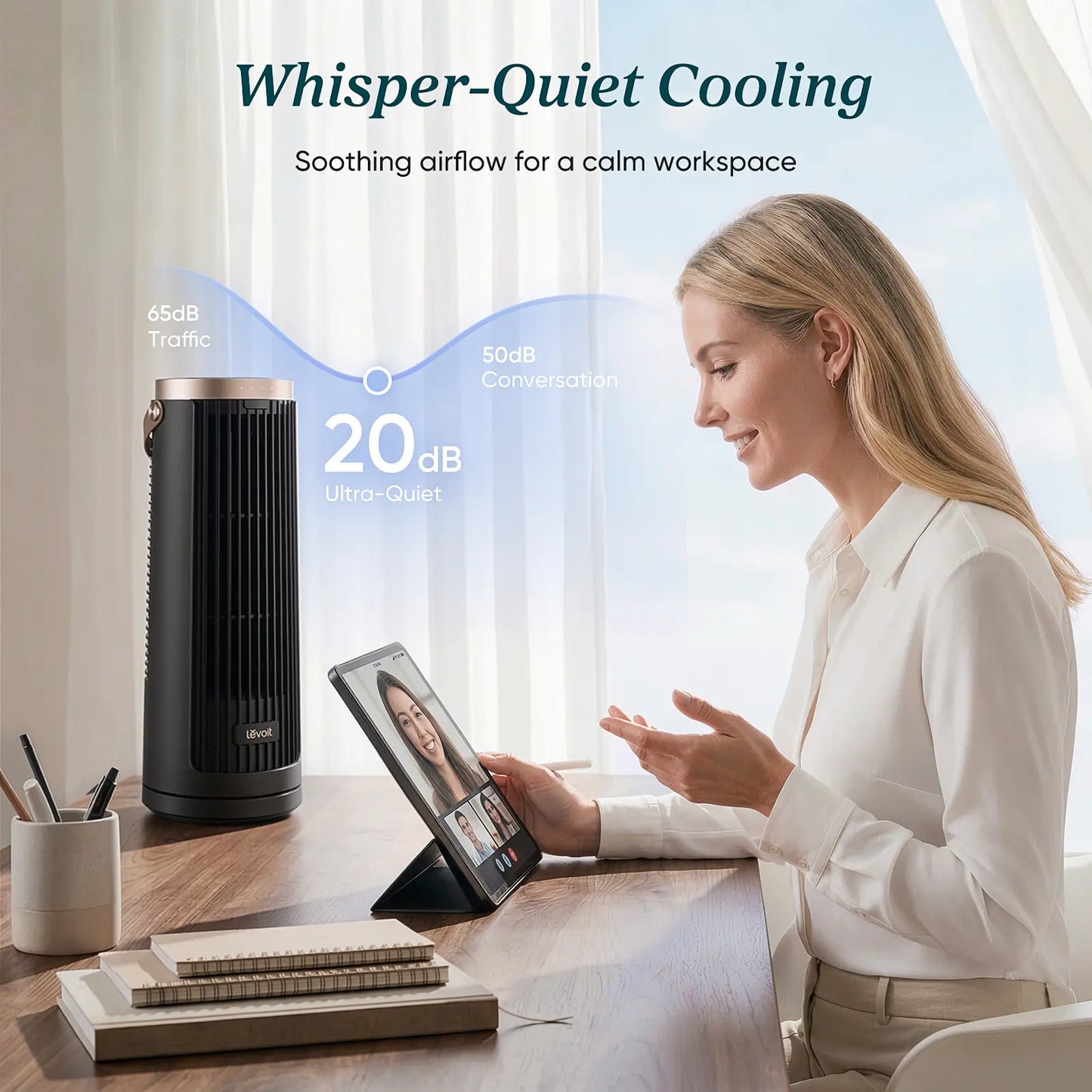 LEVOIT 2026 New Windi Tower Fan, Portable, up to 20H Runtime, 5 Speeds + Turbo, 0–90° Oscillation, 20Db Quiet DC Motor, 23 Ft/S Airflow, Night Light, Foldable Charging Base, Timer 2/4/8/12H, Cooling Fan, Cordless Fan, Summerwins