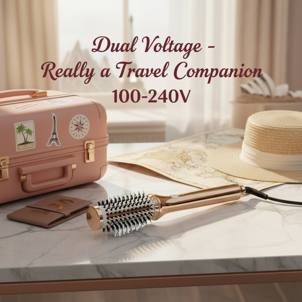 Dual Voltage Ionic Thermal Brush for Curling and Straightening 6 Temperature Settings & LED Digital Display Hot Air Styler