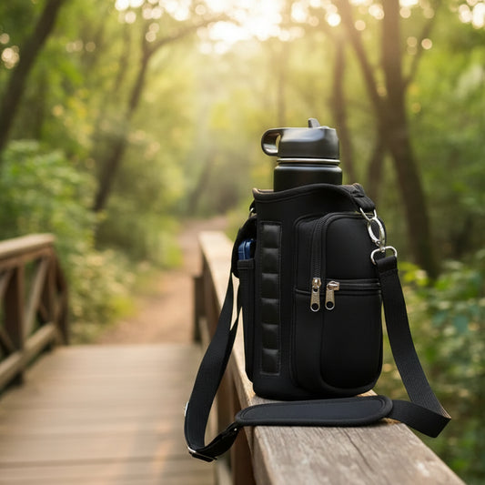 Magnetic Water Bottle Holder Gym Water Bottle Carrier Bag W/ Phone Pocket Handle Shoulder Strap 6 Built-In Magnets Water Bottle