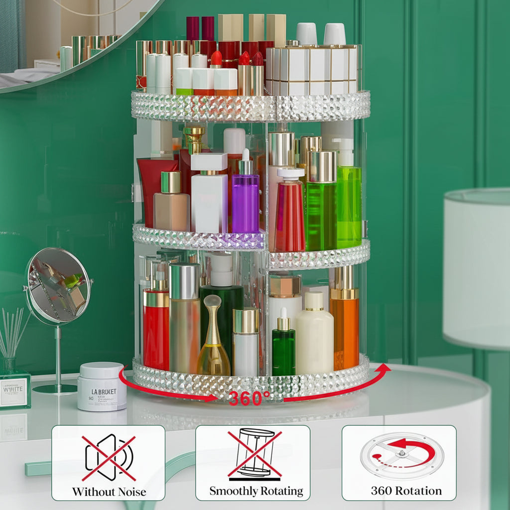 Makeup Organizer 360-Degree Rotating, Adjustable Makeup Storage, 7 Layers Large Capacity Cosmetic Storage Unit, Fits Different Types of Cosmetics and Accessories, plus Size with Makeup Bag