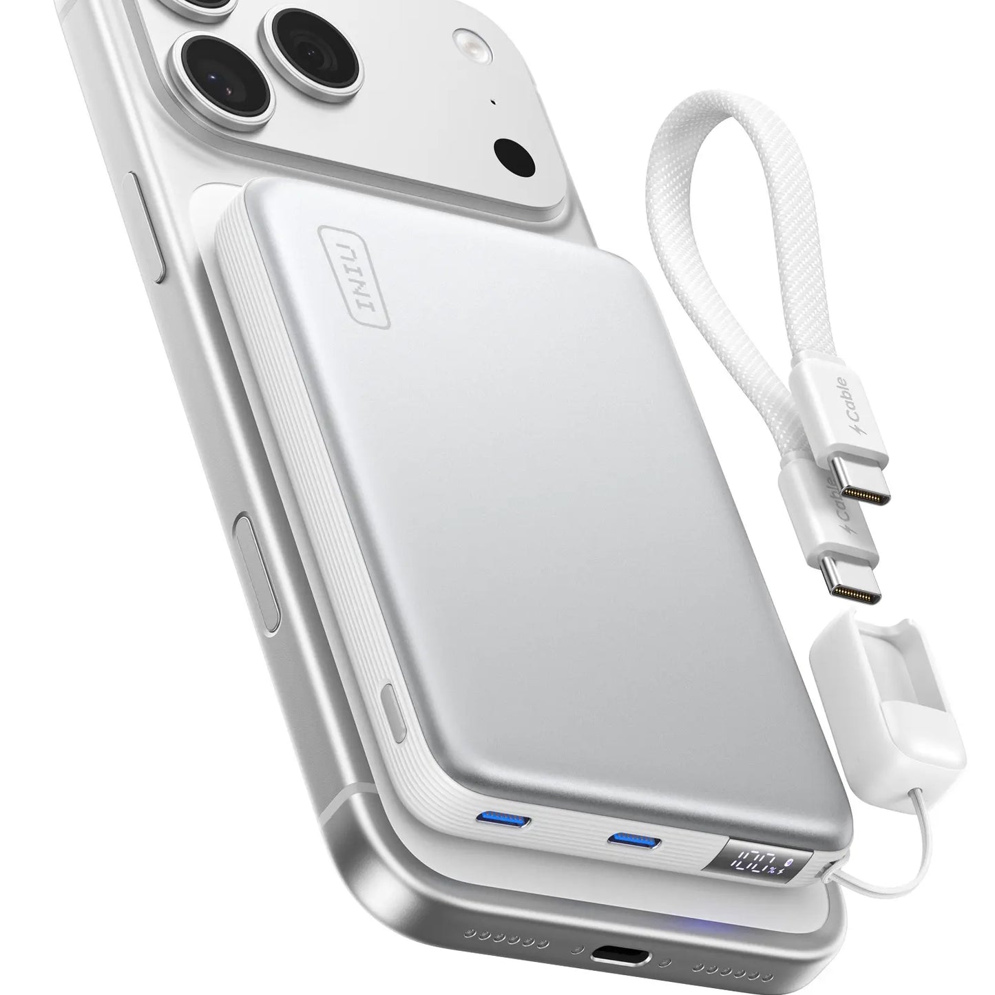 INIU P781 Snapgo Air Qi2.2 Certified 25W 10000Mah Magnetic Power Bank, Ultra Slim 45W Fast Charging Power Bank Travel Wireless Metal Battery Pack, Detachable Lanyard USB C Cable Phone Charger for Iphone 17 16 15 14 13 12 Series,Summerwins