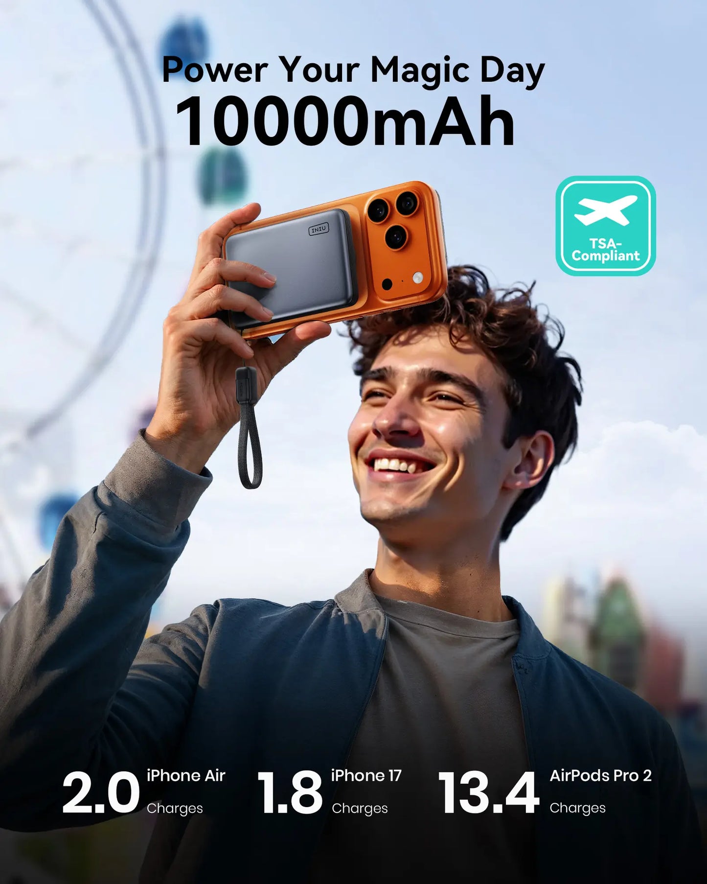 INIU P781 Snapgo Air Qi2.2 Certified 25W 10000Mah Magnetic Power Bank, Ultra Slim 45W Fast Charging Power Bank Travel Wireless Metal Battery Pack, Detachable Lanyard USB C Cable Phone Charger for Iphone 17 16 15 14 13 12 Series,Summerwins
