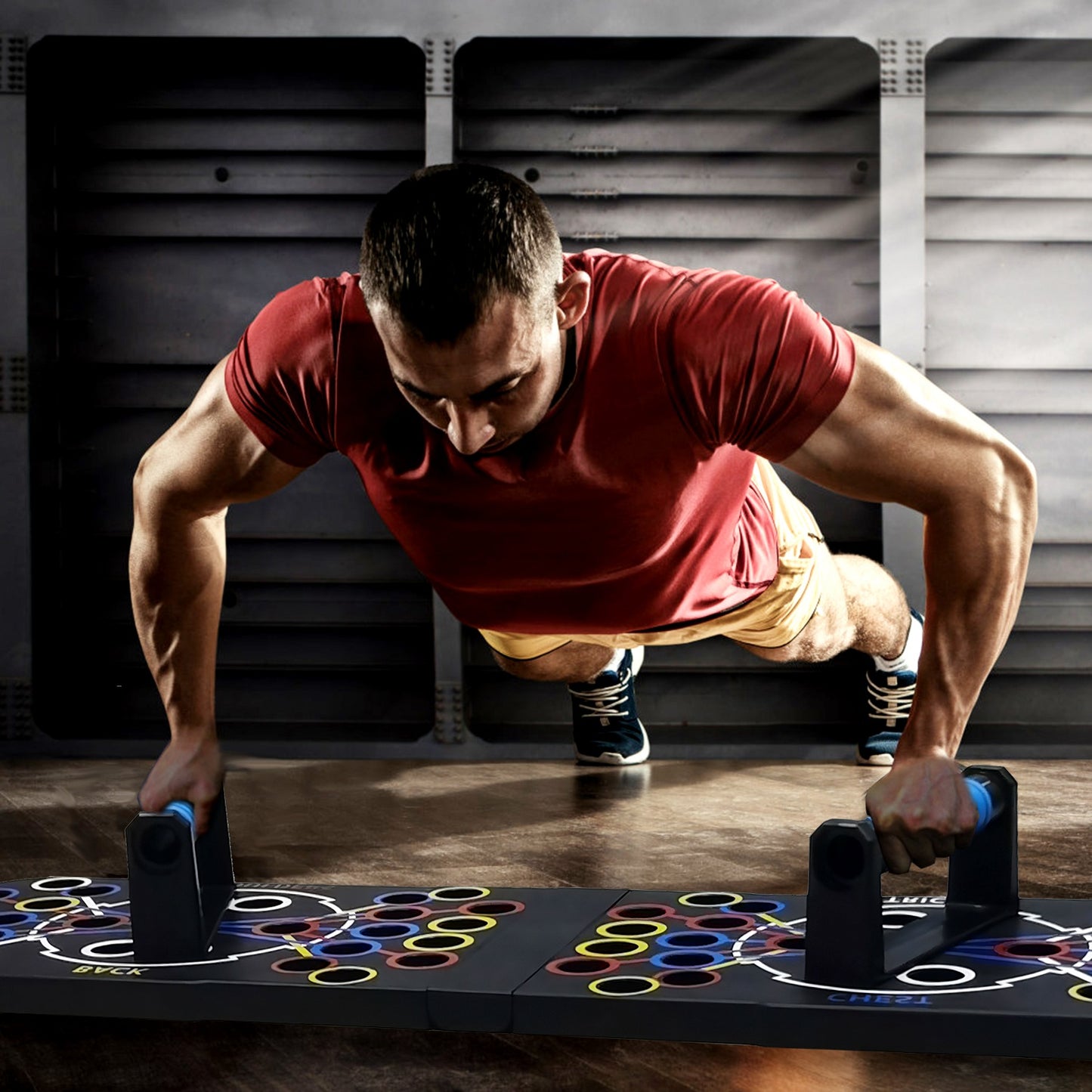Multifunctional Push up Board Home Strength Training Equipment with 15 Fitness Accessories Pilates Bar Resistance Band Roller Wheel Full Body Workout Home Gym Equipment
