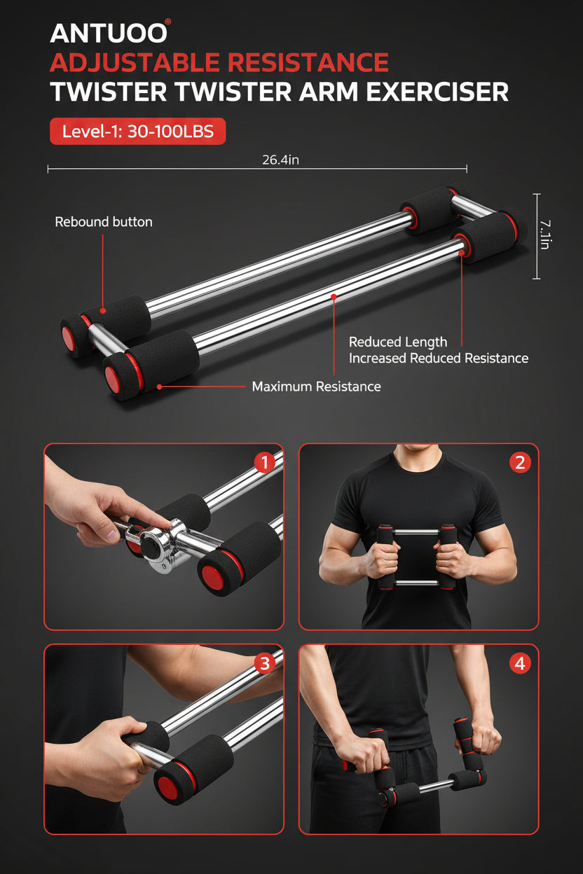 Arm Trainer,3 Level 60-100LBS Adjustable,Chest&Arm Workout Equipment for Men,Muscle&Strength Trainer,Portable Spring Resistance, Perfect Gift