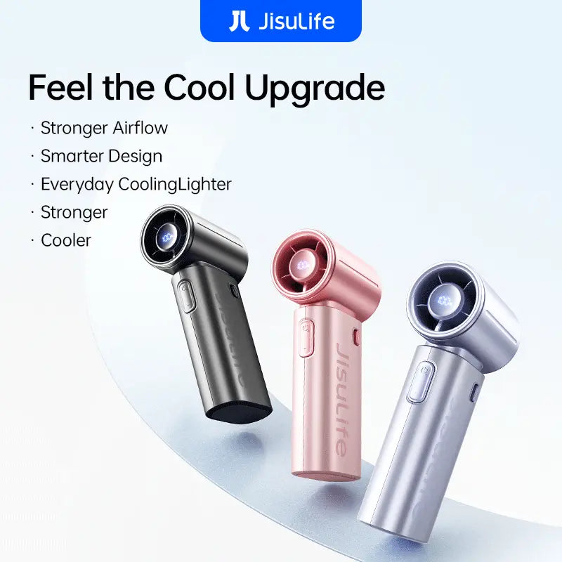 JISULIFE Life9S Handheld Mini Portable Rechargeable Fan - Sleek Stylish Design, 5-Speed Powerful High Power Cooling Fan, LED Display, 22H Battery, for Travel, Outdoor Use, Gifts for Women, Powerful Cooling Fan